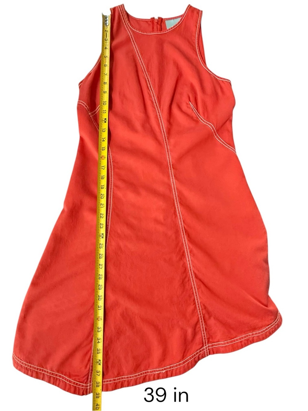 Maeve Anthropologie Dress Women Size 8 Orange Contrast Stitch Asymmetric Hem - Picture 5 of 12